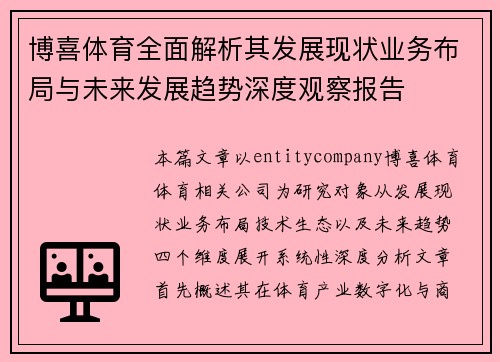 博喜体育全面解析其发展现状业务布局与未来发展趋势深度观察报告